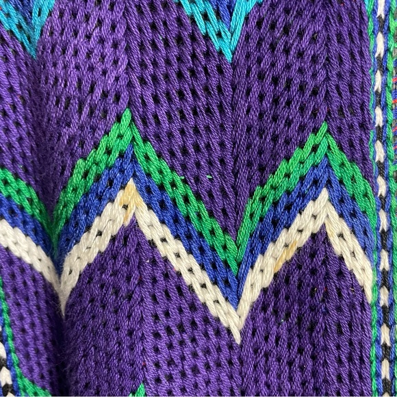 Vintage Multicolor Unisex Guatemalan Purple, Blue, and Green Bomber Style Jacket - Picture 15 of 16